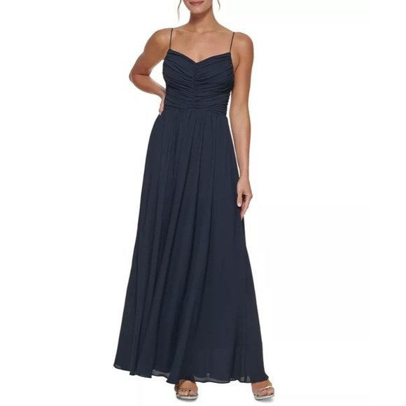 DKNY Ruched-Bodice Gown in Spring Navy - Size 2 - NWT - Picture 1 of 3